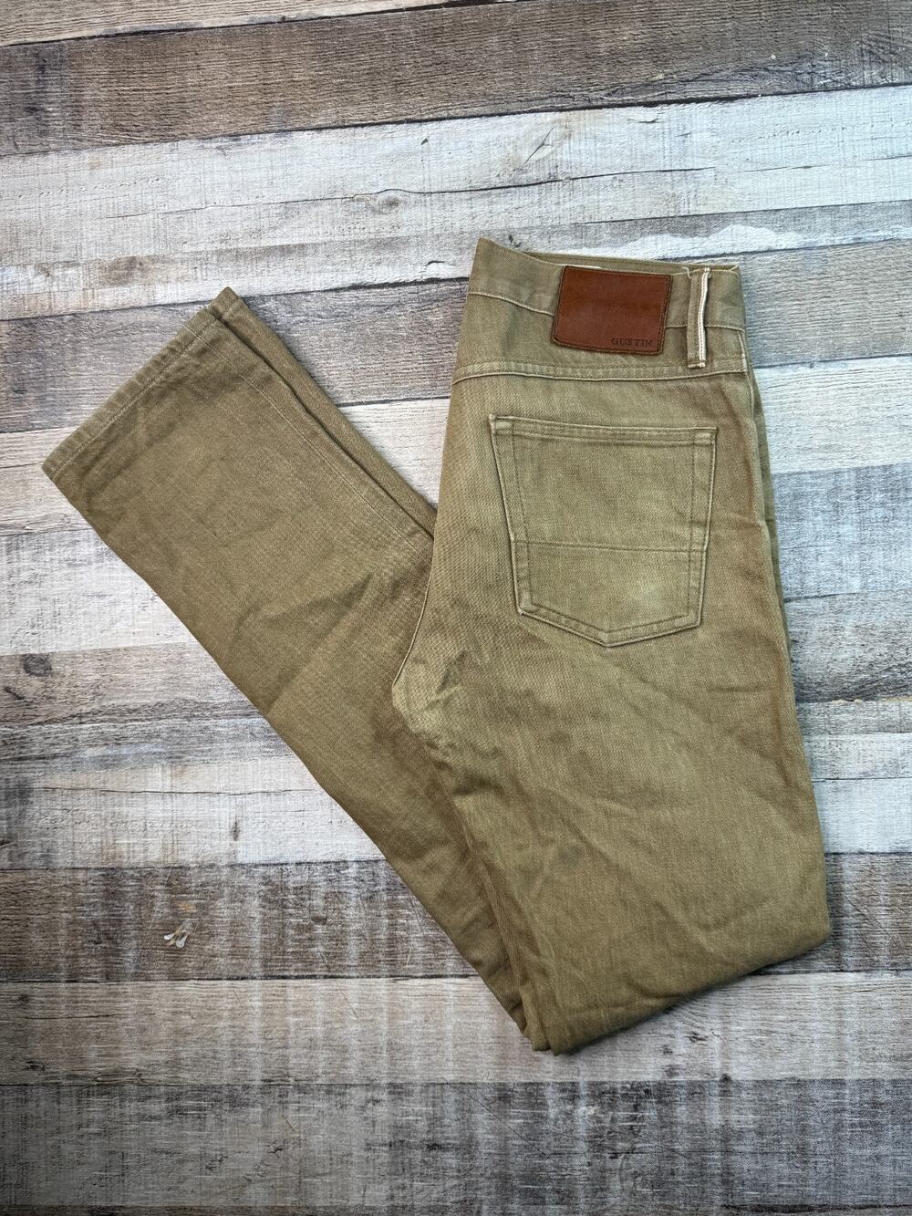 GUSTIN Jeans Selvedge Mens 31x34 Button Fly Slim Fit Brown Made USA